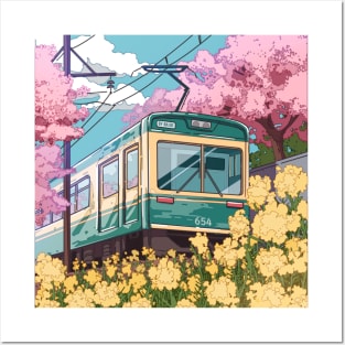 The Japanese train and the spring traveling Posters and Art